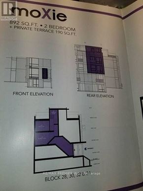 Toronto (Islington-City Centre West) condo for rent - A real estate listing for a property with a front elevation and rear elevation drawing.