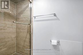 Ottawa apartment for rent - A bathroom with a glass shower door and a towel rack.