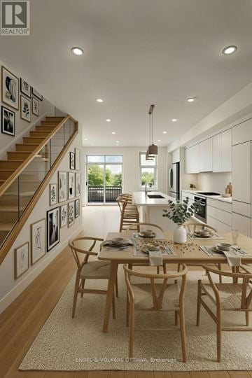 Ottawa apartment for rent - A modern dining room with a wooden table and chairs.