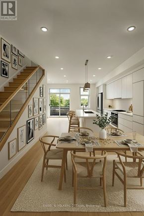 Ottawa apartment for rent - A modern dining room with a wooden table and chairs.