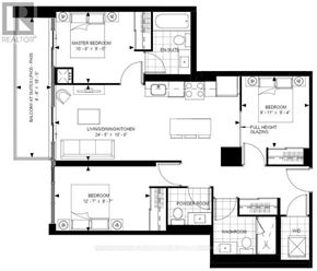 Toronto (Waterfront Communities) condo for rent - A black and white floor plan of a house with labeled rooms.