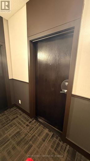 Toronto (Mimico) condo for rent - A brown door with a glass window and a handle.