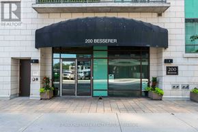 Ottawa condo for rent - The front of a building with a black awning that says 200 Besserer.