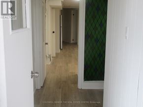 Toronto (Pleasant View) apartment for rent - A hallway with a white door and a green diamond patterned wall.