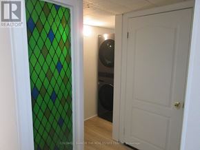 Toronto (Pleasant View) apartment for rent - A room with a green diamond patterned glass door and a white door.