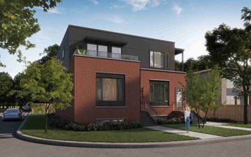 Ottawa apartment for rent - A modern house with a red brick facade and a black upper floor.
