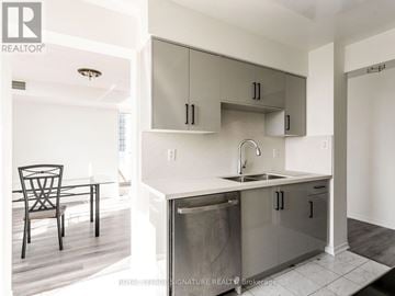Toronto (Willowdale East) condo for rent - A modern kitchen with a sink and a dishwasher.