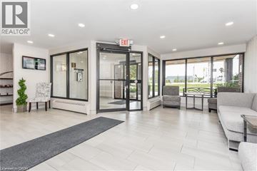 Kitchener condo for rent - A well-lit, modern living room with a grey sofa and a glass door leading to a balcony.