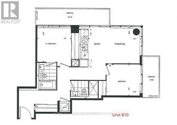 Toronto (Mount Pleasant West) condo for rent - A floor plan for Unit 810 shows a living room, two bedrooms, a kitchen, and a bathroom.