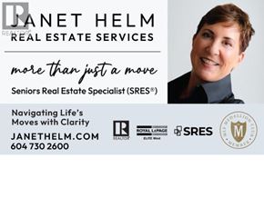 West Vancouver apartment for rent - An advertisement for Janet Helm Real Estate Services, featuring a woman's photo and contact information.