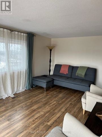 Asphodel-Norwood apartment for rent - A living room with a blue couch and a wooden floor.