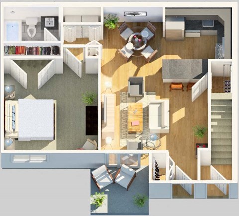 Floor plan for 1 bed, 1 bath, 775 sqft