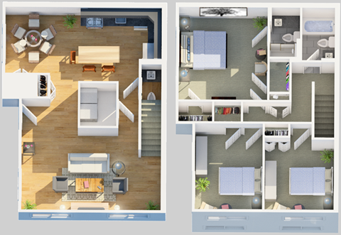 Floor plan for 3 beds, 2.5 baths, 1413 sqft