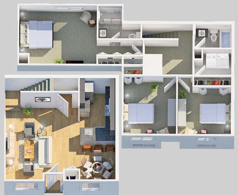Floor plan for 3 beds, 2.5 baths, 1428 sqft