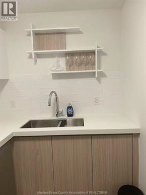 Windsor condo for rent - A kitchen with a sink and a dish rack.