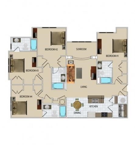 Floor plan for 4 beds, 4 baths, 1863 sqft