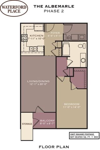 Floor plan for 1 bed, 1 bath, 808 sqft