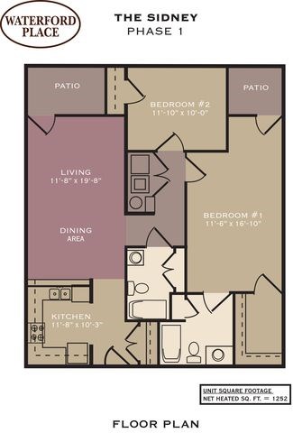 Floor plan for 2 beds, 2 baths, 1063 sqft