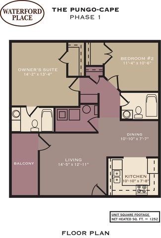 Floor plan for 2 beds, 2 baths, 1060 sqft