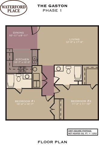 Floor plan for 2 beds, 2 baths, 1059 sqft
