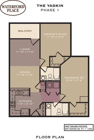 Floor plan for 2 beds, 2 baths, 992 sqft
