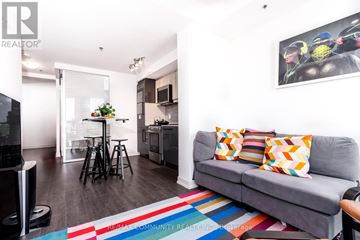 Toronto (Birchcliffe-Cliffside) condo for rent - A living room with a grey couch and a television.