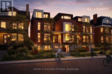 Ottawa apartment for rent - A modern residential building with people walking and cycling in front.