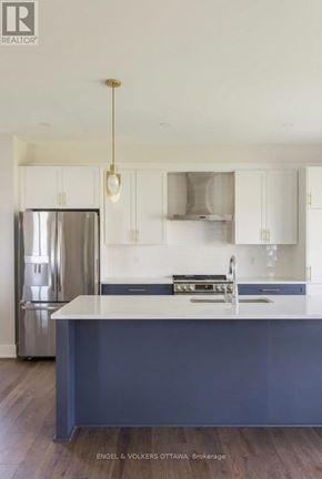 Ottawa apartment for rent - A kitchen with a stainless steel refrigerator and a sink with a countertop.