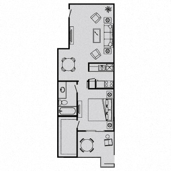 Floor plan for 1 bed, 1 bath, 625 sqft