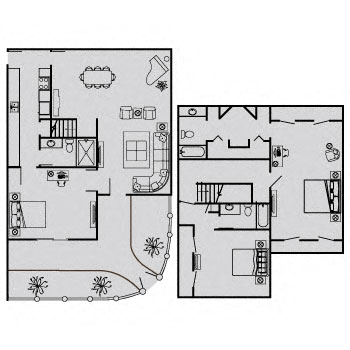Floor plan for 3 beds, 3 baths, 1800 sqft