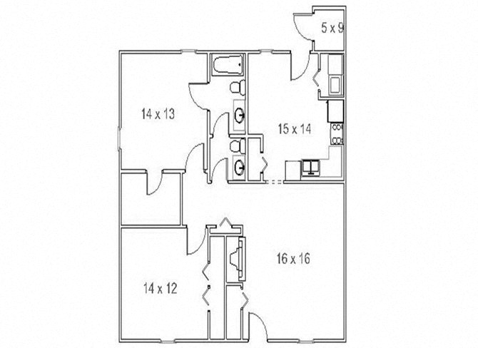 Floor plan for 2 beds, 1.5 baths, 1199 sqft