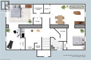 Waterloo apartment for rent - A floor plan of a house with a bedroom, pantry, utility room, and closets.