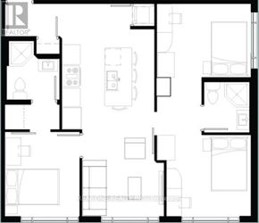 Waterloo condo for rent - A black and white floor plan of a house with rooms labeled.