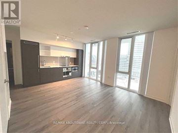 Toronto (Waterfront Communities) condo for rent - A spacious living room with hardwood floors and large windows.