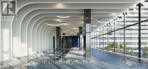 Vaughan (Vaughan Corporate Centre) condo for rent - A modern indoor swimming pool area with a glass wall on one side.
