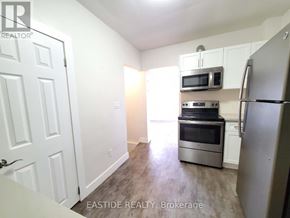 Toronto (Danforth) apartment for rent - A kitchen with a refrigerator, microwave, and oven.