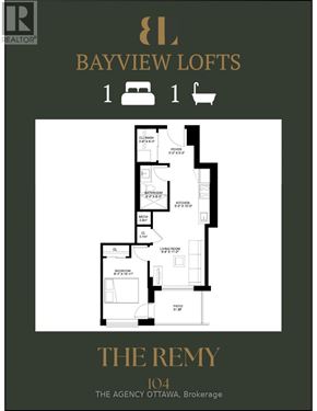 Ottawa condo for rent - A floor plan for Bayview Lofts shows a single bedroom with a living room and kitchen area.