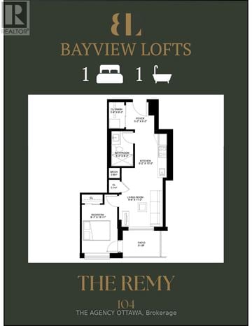 Ottawa condo for rent - A floor plan for Bayview Lofts shows a single bedroom with a living room and kitchen area.