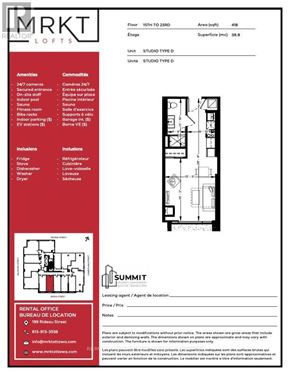 Ottawa condo for rent - A real estate listing for a studio apartment with a floor plan and details.