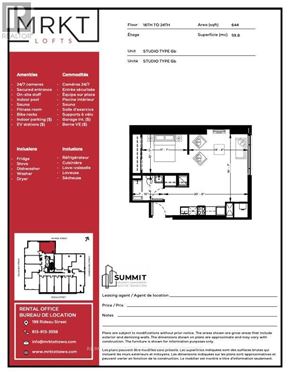 Ottawa condo for rent - A real estate listing for a studio apartment with a floor plan and details.