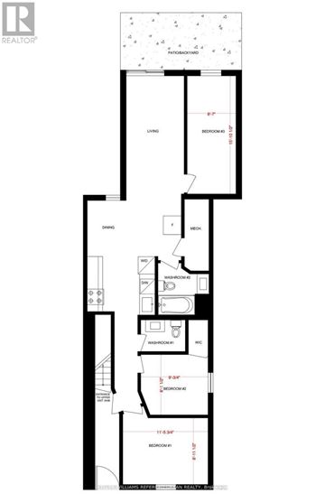 Toronto (Dovercourt-Wallace Emerson-Junction) apartment for rent - A floor plan of an apartment with a living room, bedrooms, and bathrooms.