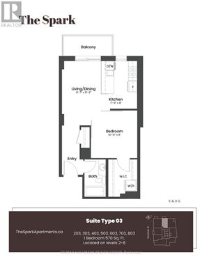 Ottawa condo for rent - A floor plan for a suite type 03 apartment at The Spark apartments.