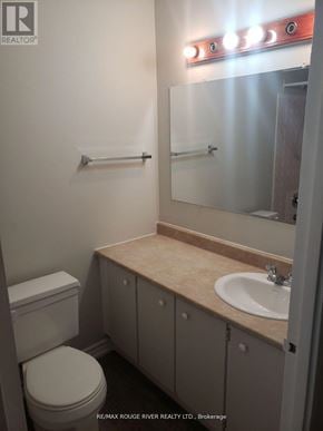 Sault Ste Marie multi-family for rent - A bathroom with a toilet, sink, and mirror.
