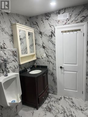 Welland (Lincoln/Crowland) apartment for rent - A bathroom with a sink, mirror, and urinal.