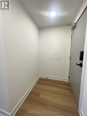 Toronto (Dovercourt-Wallace Emerson-Junction) condo for rent - A white hallway with wood flooring and a door on the right.