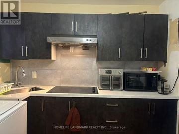 Toronto (Newtonbrook West) apartment for rent - A kitchen with black cabinets and a white dishwasher.