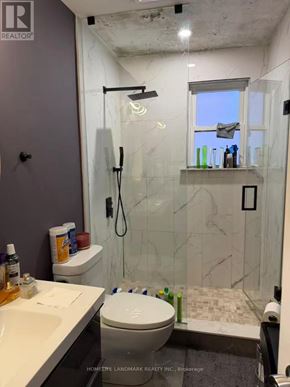 Toronto (Newtonbrook West) apartment for rent - A bathroom with a toilet, sink, and shower.