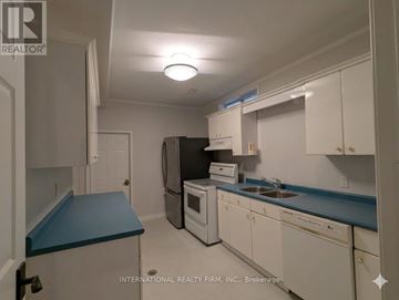 Vaughan (Crestwood-Springfarm-Yorkhill) apartment for rent - A kitchen with white cabinets and a blue countertop.