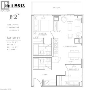 Burlington condo for rent - A floor plan for a Geranium 2 Bedroom Building B is shown.