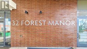 Toronto (Henry Farm) condo for rent - The entrance to 32 Forest Manor is shown.